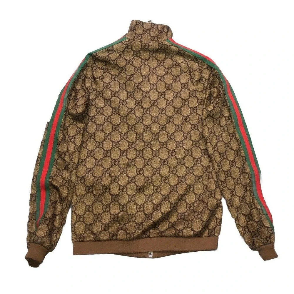 Gucci Monogram Track Jacket Technical Jersey W/Web Print Unisex M Vtg Camel NEW‎